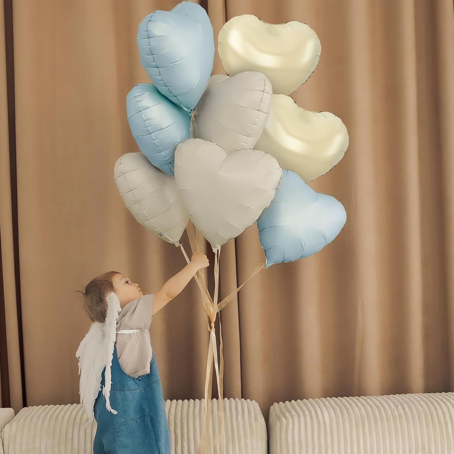 Sage Green Gold Heart Balloons,12Pcs Light Gold Heart Shaped Foil Balloons,18Inch Cream White Helium Mylar Balloon for Baby Shower Birthday Anniversary Wedding Party Decorations