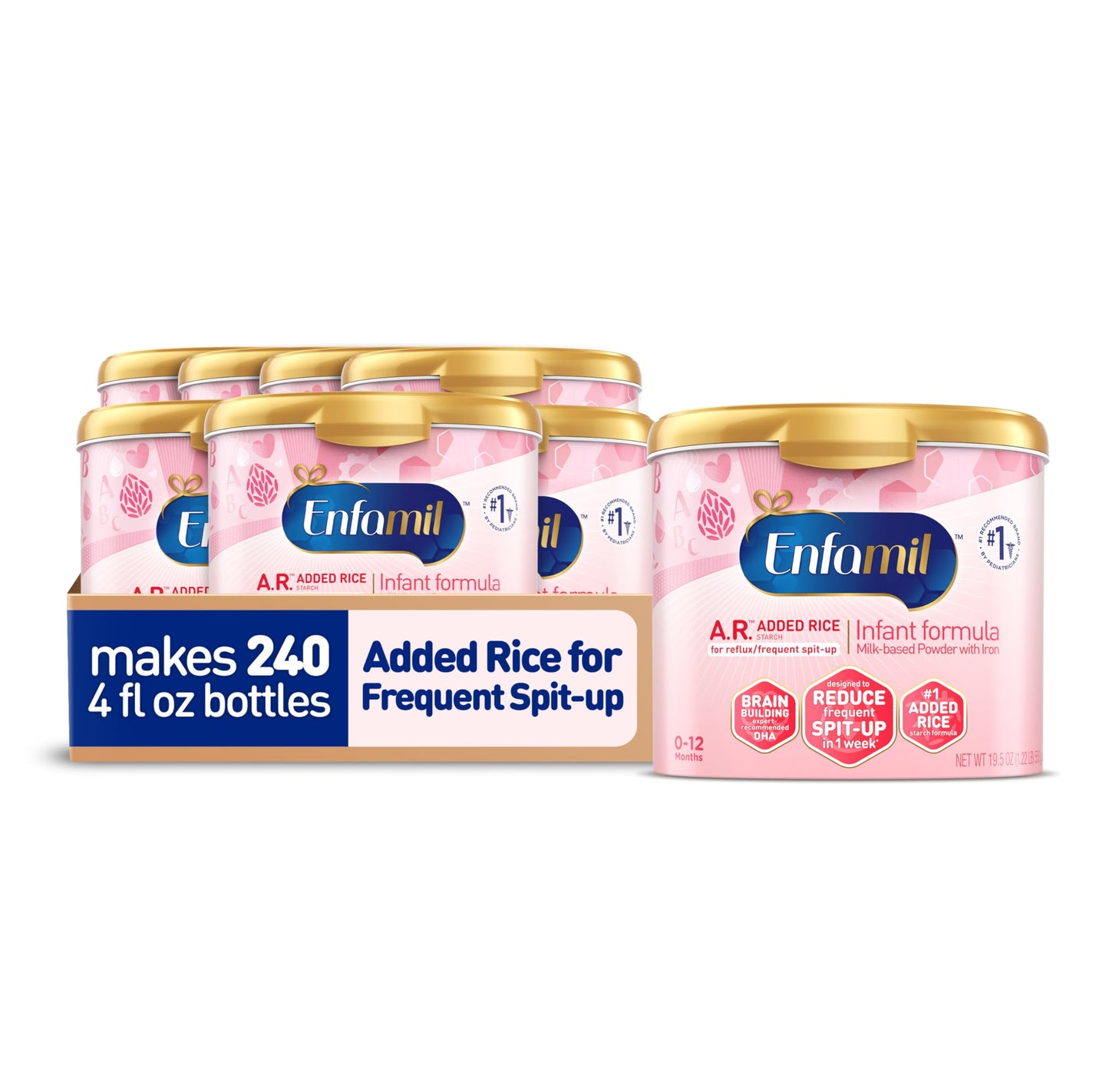 Enfamil A.R. Baby Formula, Added Rice Starch Formula to Reduce Reflux & Spit-Up, DHA for Brain Development, Probiotics to Support Digestive & Immune Health, Baby Milk, 19.5 Oz