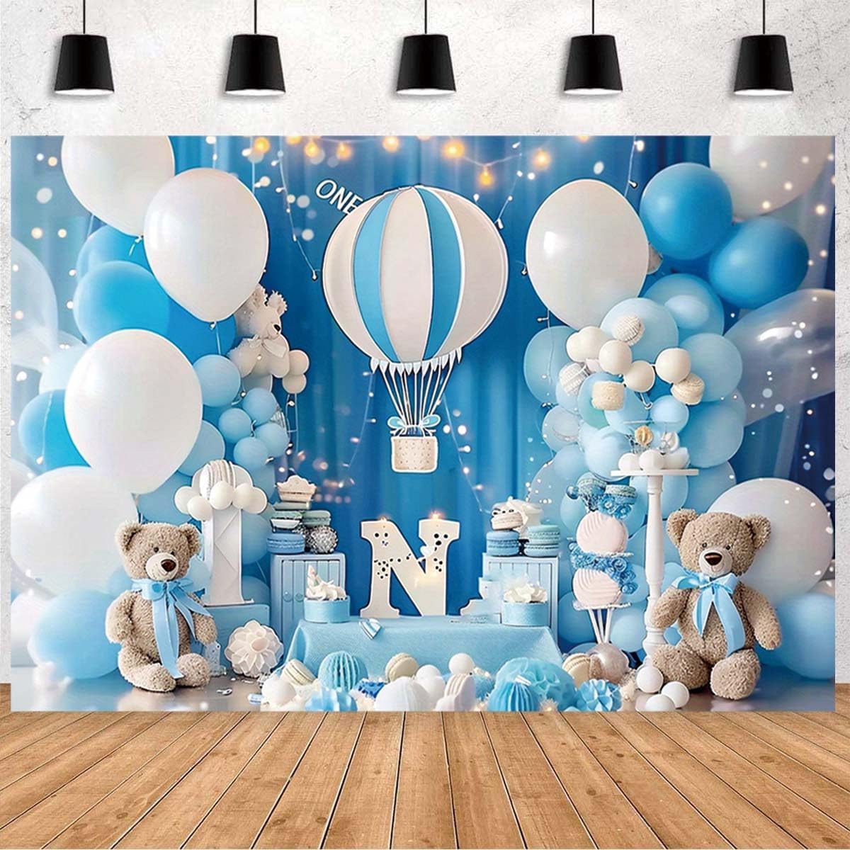 Pink Bear Hot Air Balloon Backdrop Girl Bear Balloons Baby Shower Background Girl 1st Birthday Party Banner Newborn Baby Shower Party Cake Table Decoration Photo Booth Props(Pink, 7x5ft)