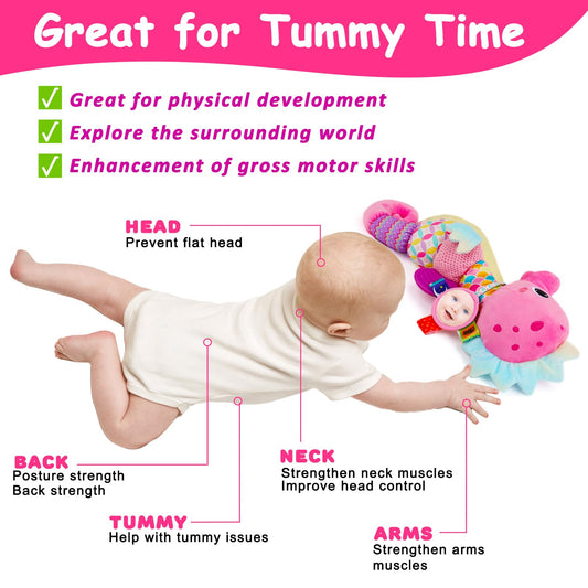 Baby Sensory Toys 0-6 3-6 Months Musical Stuffed Animal Plush Pink Seahorse for Infant 6-12 Month Tummy Time with Baby Mirror Newborn Crinkle Developmental Toy Girls Boys Birthday Gifts 0-3 4 5 Month