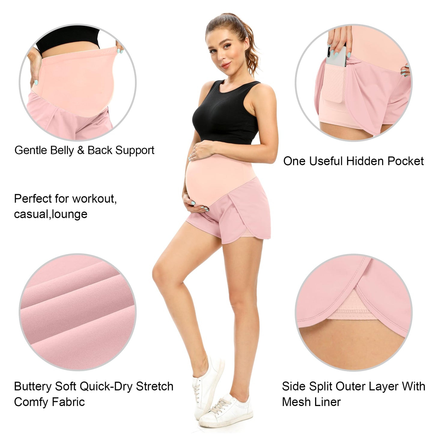 POSHGLAM Women‘s Maternity Shorts Over Belly Workout Running Casual Summer Pregnancy Shorts