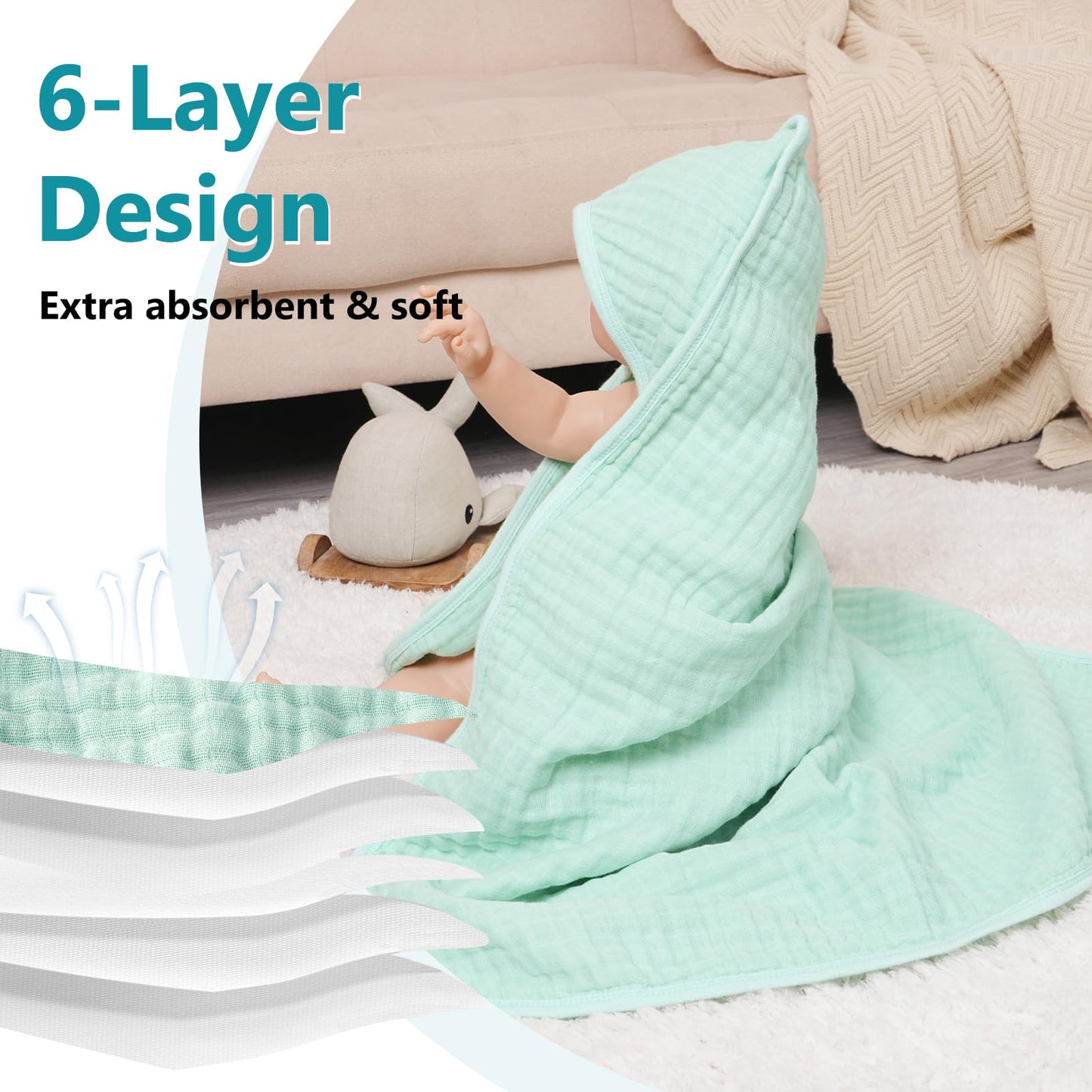 PHF 2 Pack Baby Hooded Towels, 100% Muslin Cotton Baby Bath Towel with Hood for Newborn, Infant, Toddler, Ultra Soft and Absorbent Baby Essentials Bath Towels for Girls, 32x32Inch, Floral