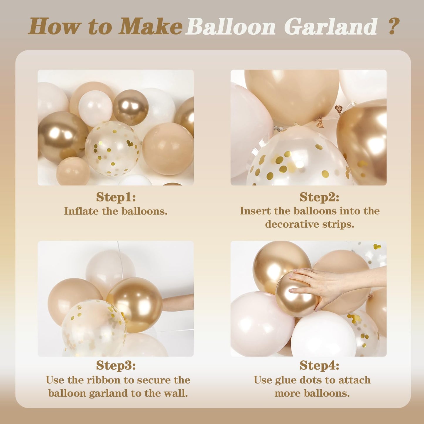 147pcs Neutral Balloon Garland Arch Kit, Different Sizes with Beige Cream Sand White Metallic Champagne Gold Balloons for Wedding Bridal Shower Birthday Boho Neutral Baby Shower Party Decorations