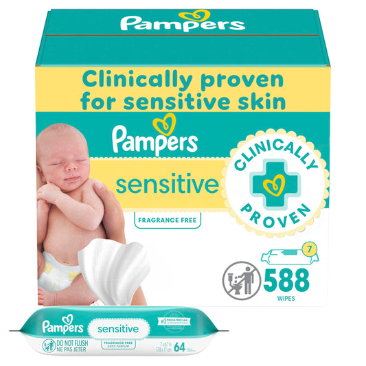 Pampers Sensitive Baby Wipes, Water Based, Hypoallergenic and Unscented, 8 Flip-Top Packs, 4 Refill Packs (1008 Wipes Total)