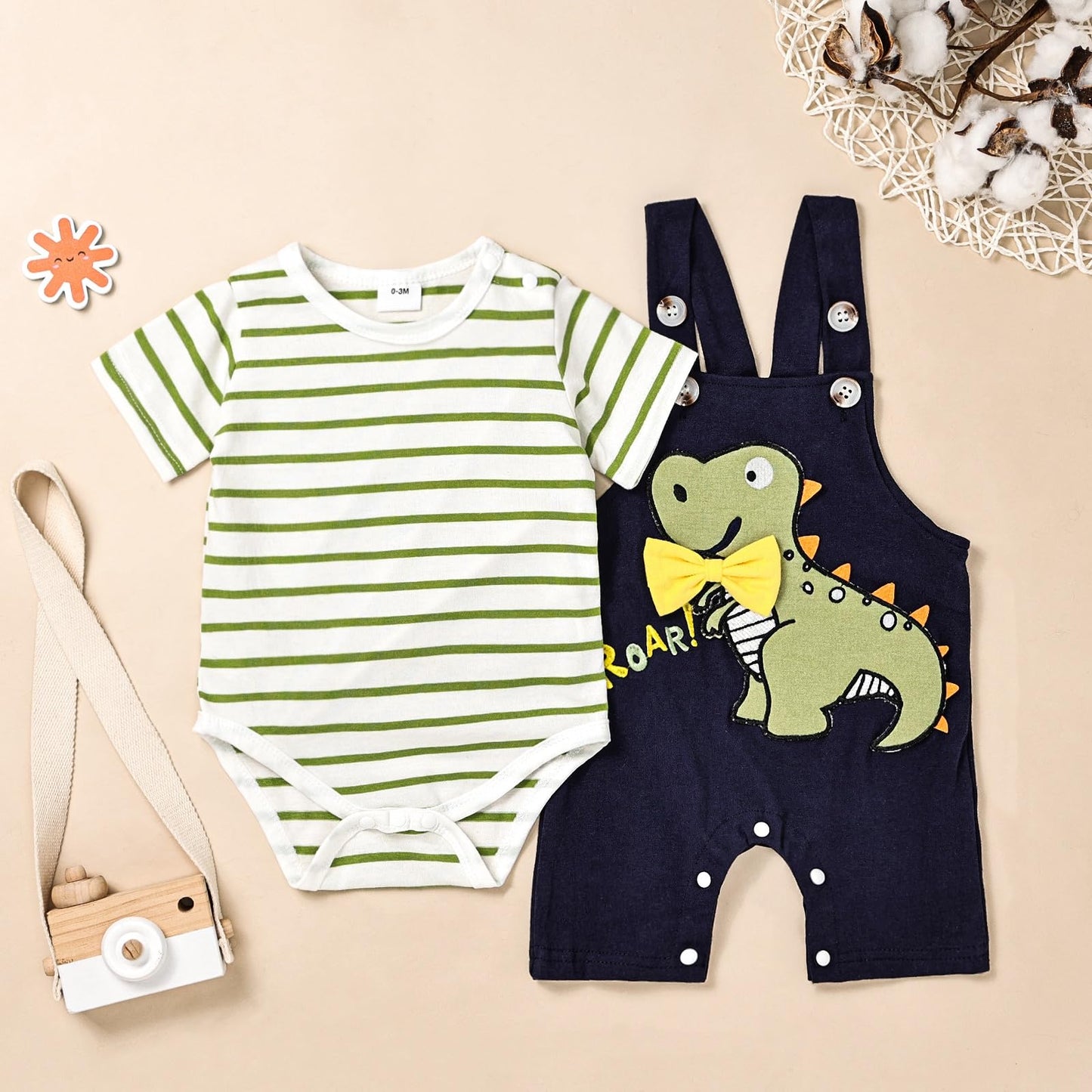Baby Boy Clothes Newborn Outfits Stripe Romper Infant Cartoon Overall Adjustable Suspender Pants Set 0-18 Months