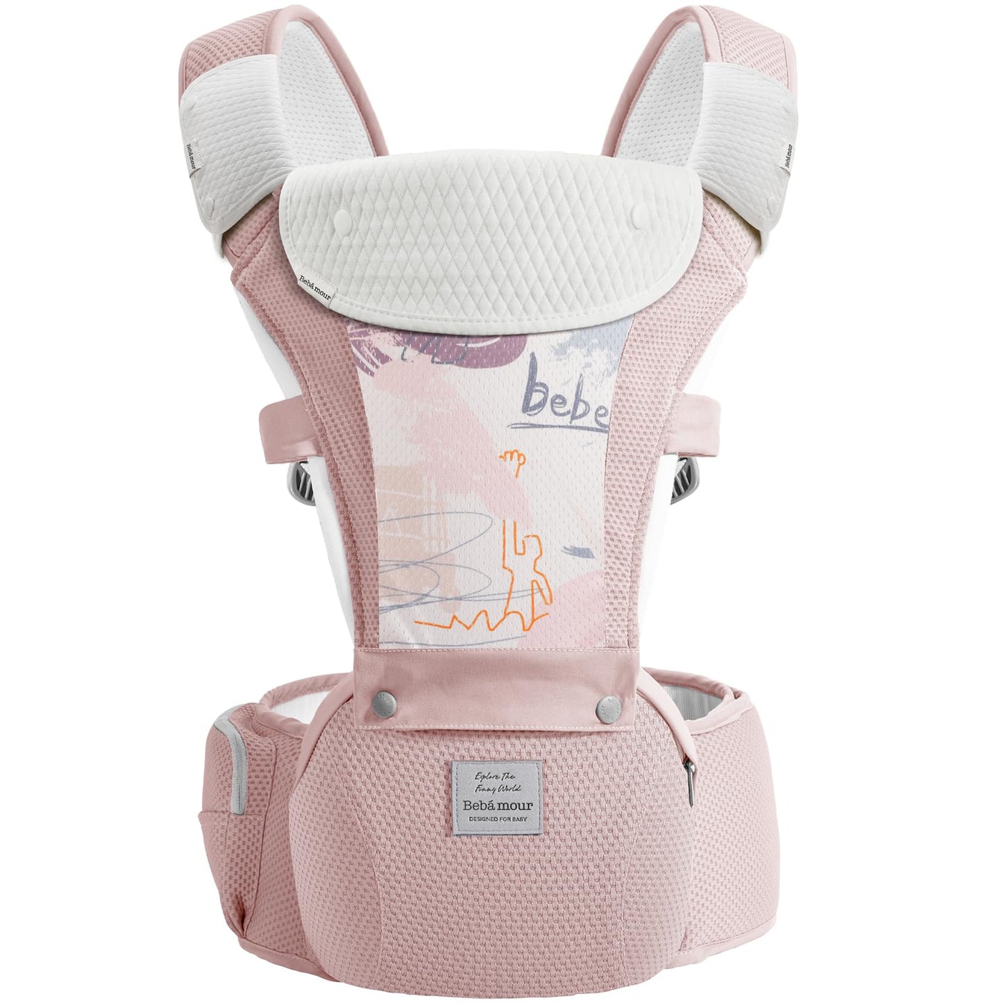 Bebamour Baby Carrier Newborn to Toddler-2 in 1 Hip Seat & Carrier Front and Back Carry with Head Hood & 3 Pieces Teething Pads& Waist Extenders & Storage Bag 0-36 Months (Green)