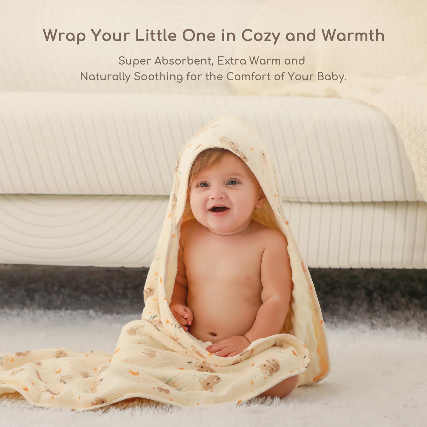 Baby Bath Towels for Newborn 100% Muslin Cotton and Minky Dot Fabric Neutral Hooded Baby Towels Set 2 Pack for Boys Girls Ultra Soft and Absorbent 30 x 30 Inch Green & Plant