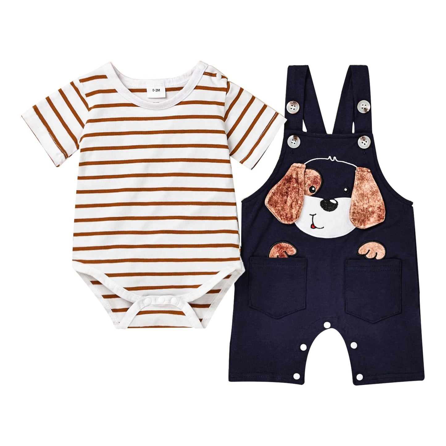 Baby Boy Clothes Newborn Outfits Stripe Romper Infant Cartoon Overall Adjustable Suspender Pants Set 0-18 Months
