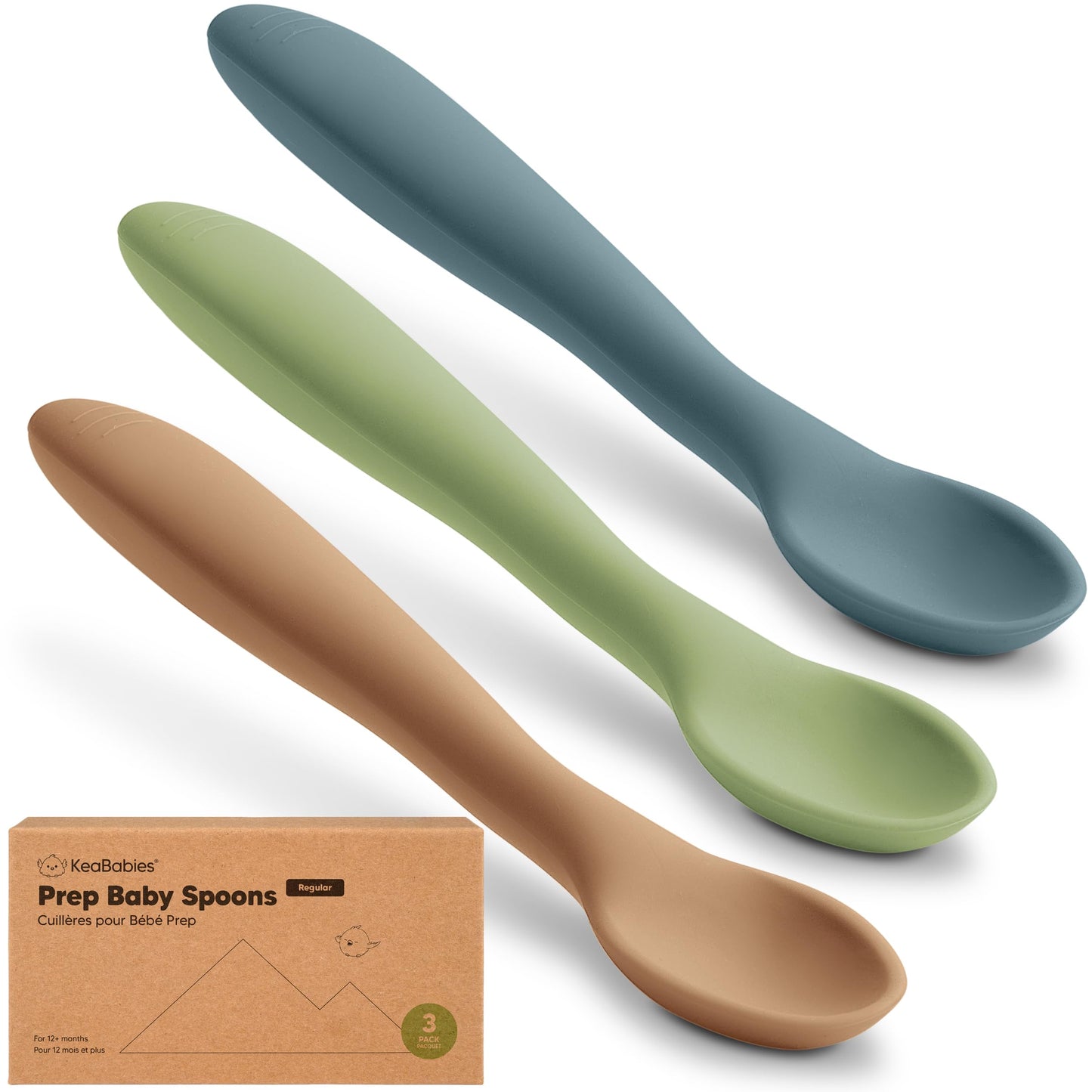 KeaBabies Silicone Baby Spoons, Self Feeding 6-12 months - 3-Pack Baby Weaning Eating Utensils, Toddler First Food Training Spoon, Infant, Kids Feeding Supplies Essential Set, Dishwasher-safe (Slate)