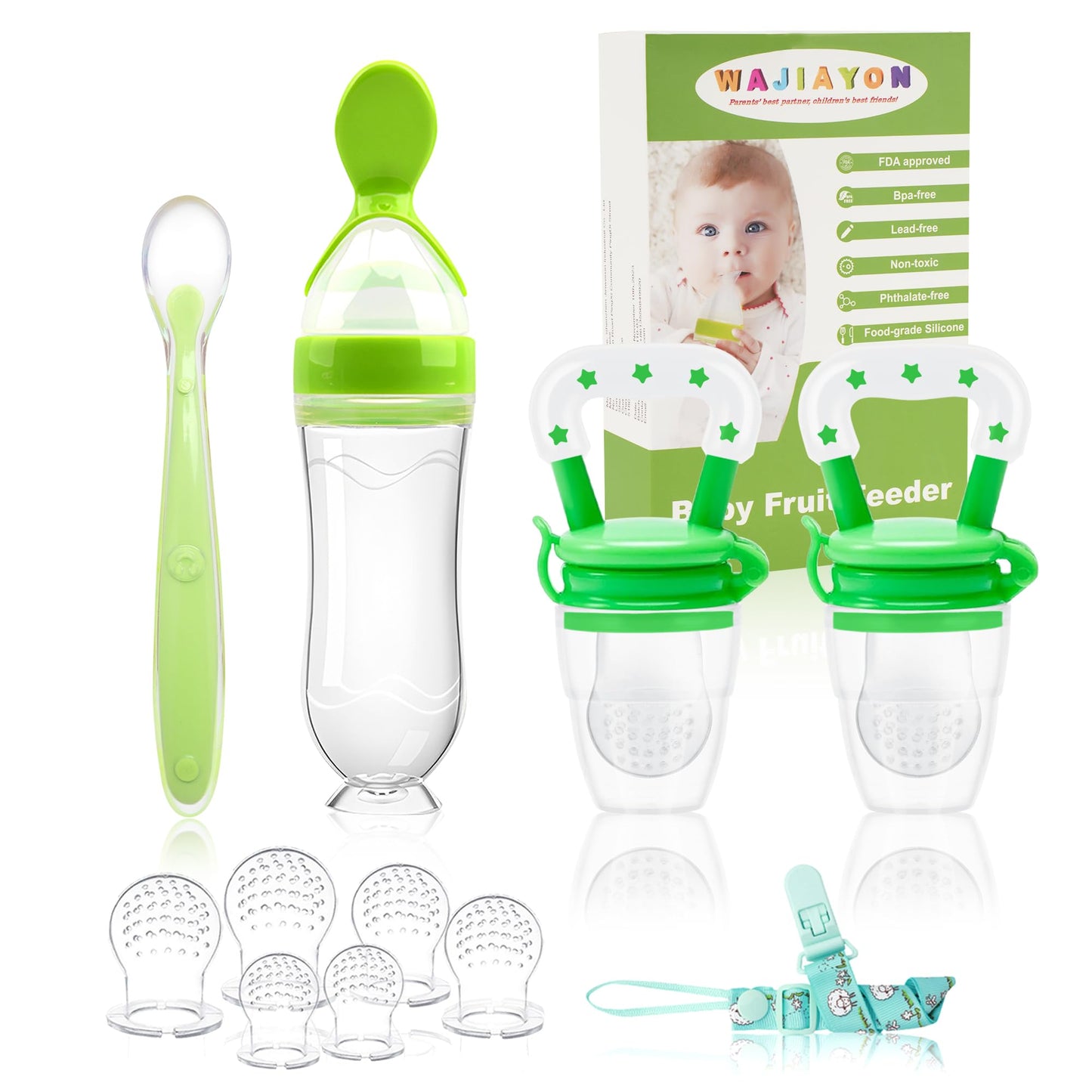 WAJIAYON Baby Fruit Feeder Pacifier | Infant Food Feeder Pacifier & Food Dispensing Spoon | Mesh Fresh Fruit Teethers for Babies | Silicone Feeder Baby Shower Gifts for Boys and Girls (Pink)