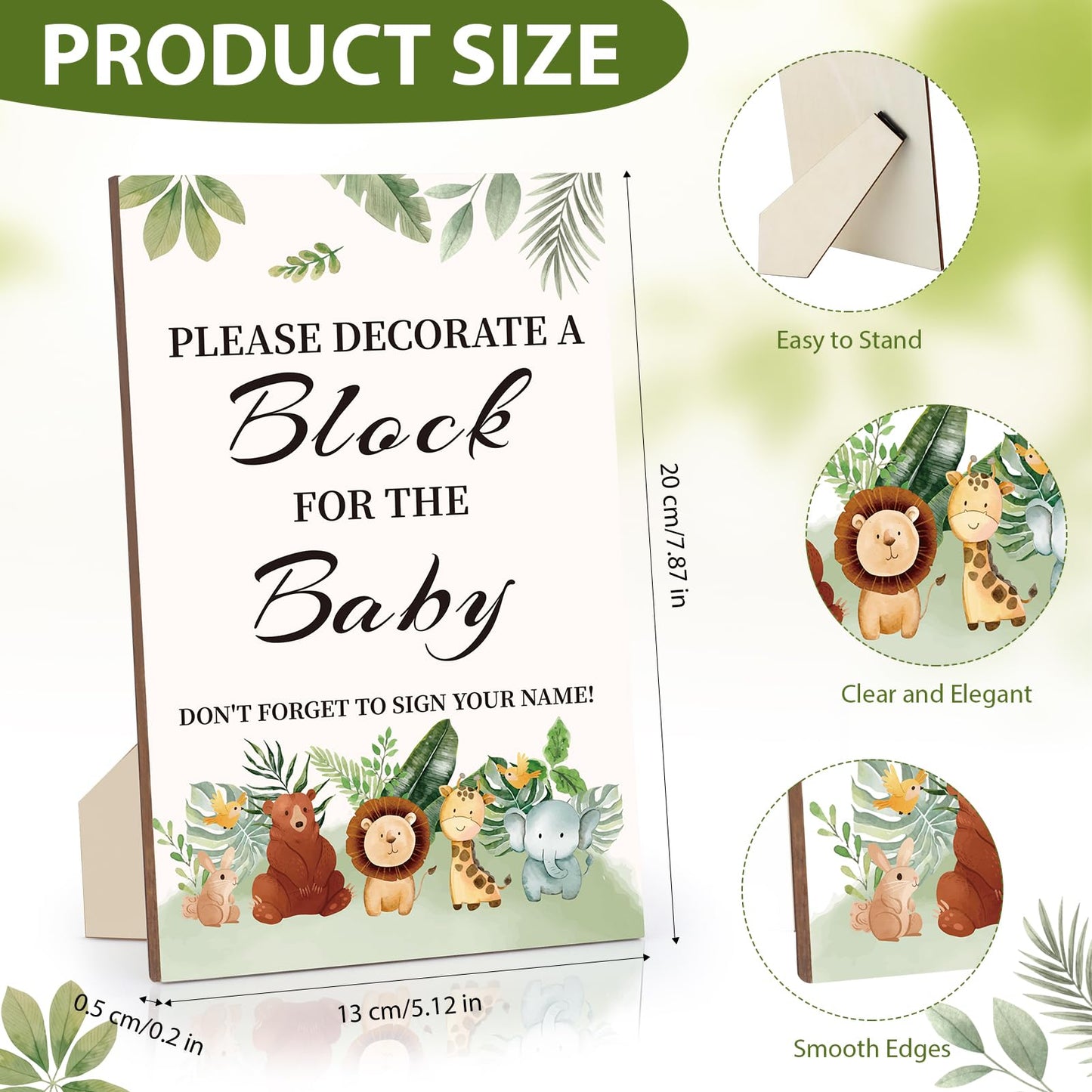 Baby Shower Games Sign Kit with 50 Blank Wooden Baby Blocks, 24 Acrylic Paint Marker and Wooden Sign, Blocks for Baby Shower, Gender Reveals Party(Green)