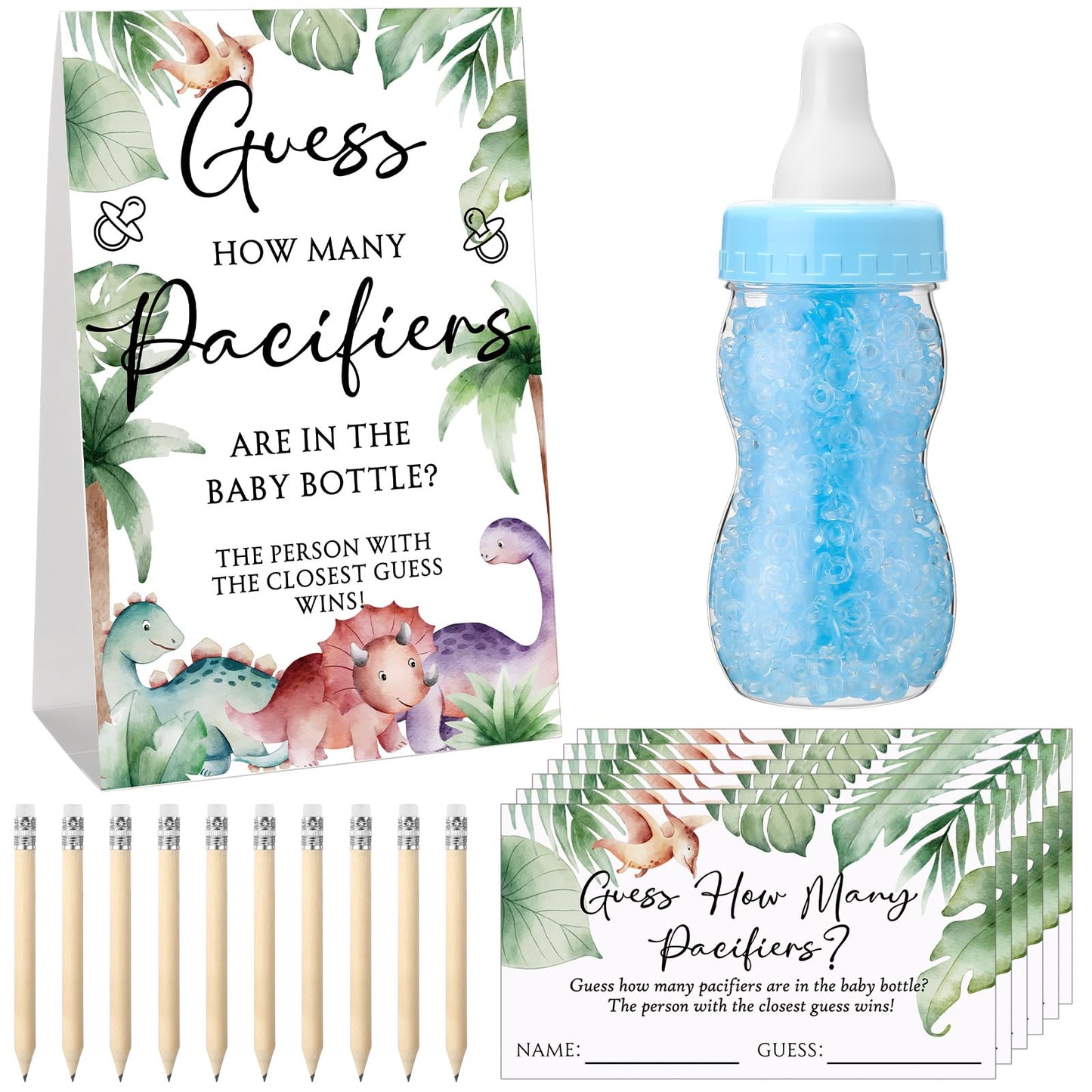 Roowest 512 Pcs Baby Shower Games Guess How Many Pacifiers Sign 100 Small Guessing Games 10 HB Pencils 750ml Milk Bottle 400 Acrylic Pacifiers Decoration for Guest Gender Reveal(Pink,Bear)