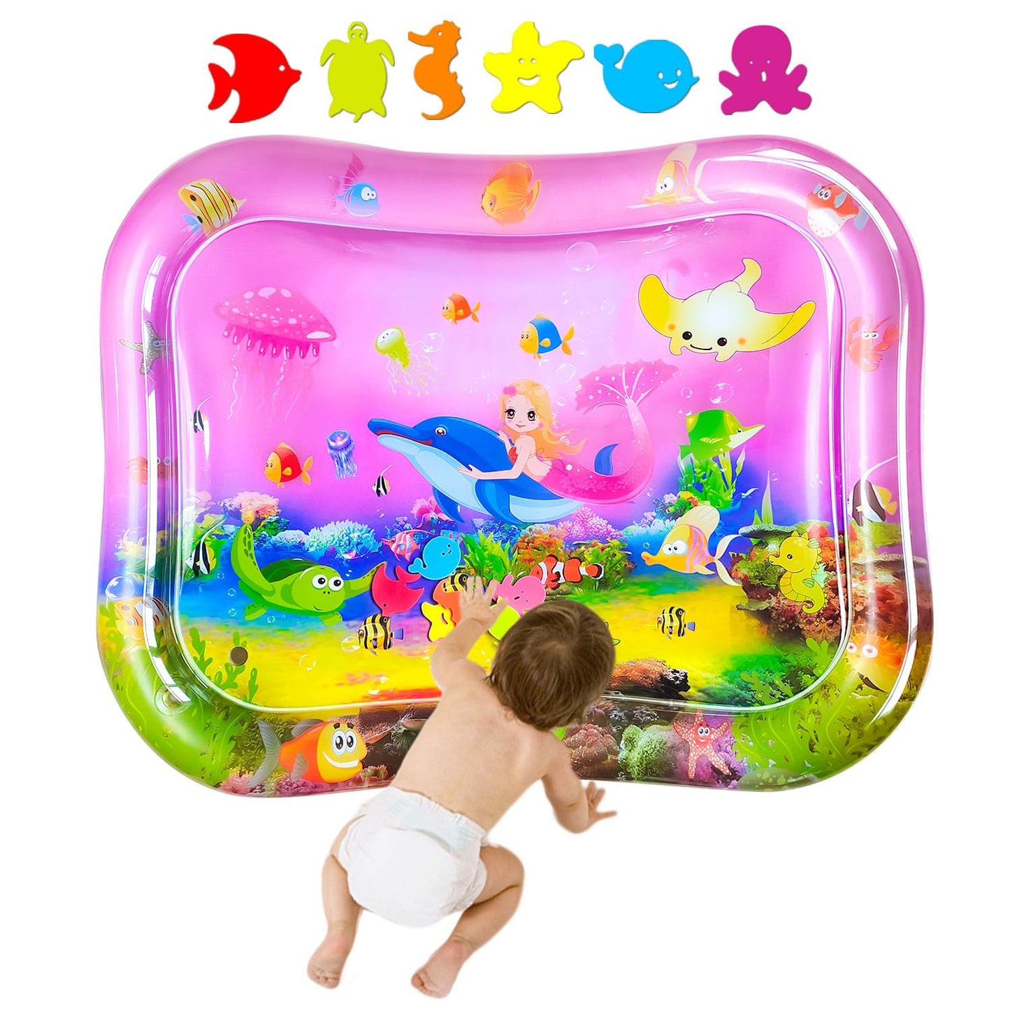 ZHUYNXIR Extra Big Infant Toys, Tummy time mats,Tummy time Toys, Baby Pink Water Play mat, Fun Early Development Activity Play Center for Newborn, Pink 39.5x31.5 in.
