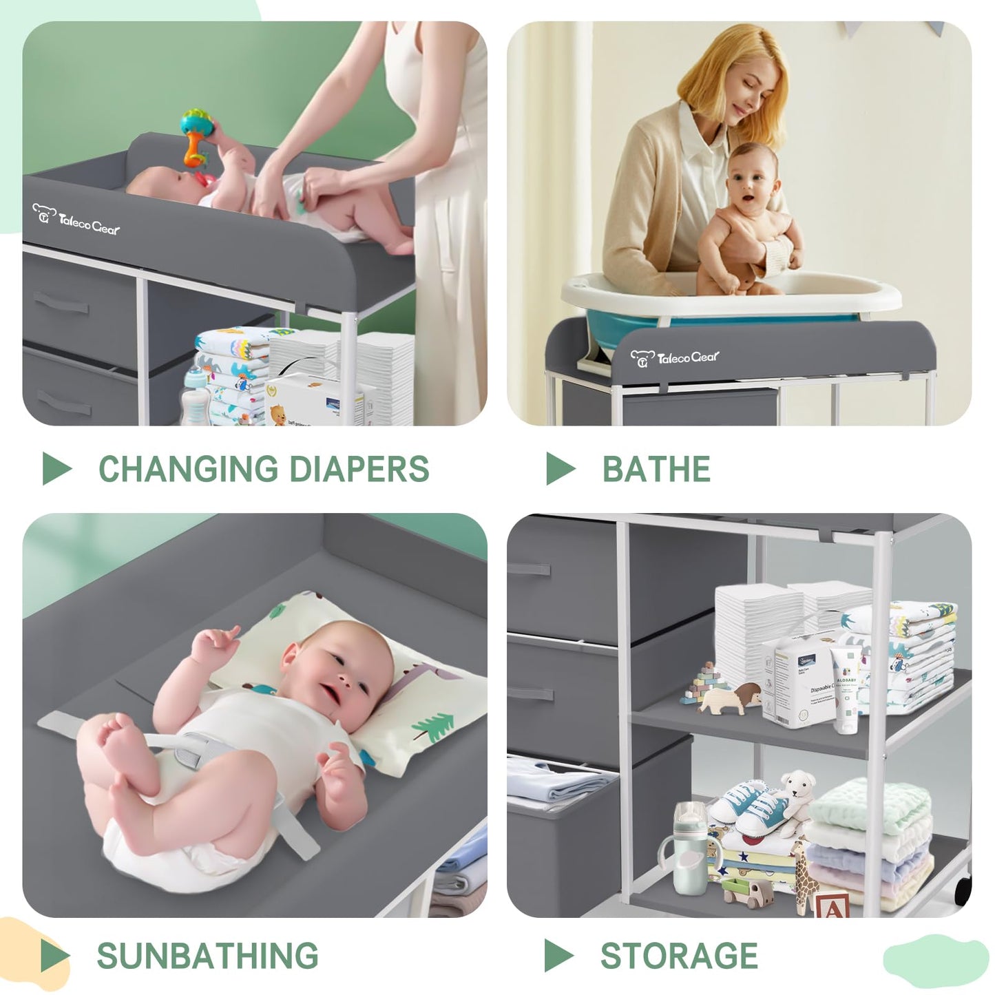 G TALECO GEAR Baby Changing Table, Portable Changing Table, Diaper Changing Station with Waterproof Pad, Changing Table Dresser with 3 Storage Baskets, Mobile Nursery Organizer for Newborn Essentials