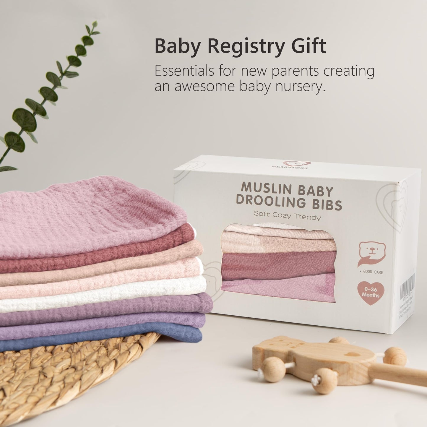 Bearmoss Muslin Baby Bibs 8 Pack Soft Bandana Bibs for Drooling & Teething, Absorbent Burp Cloths with Adjustable Snaps
