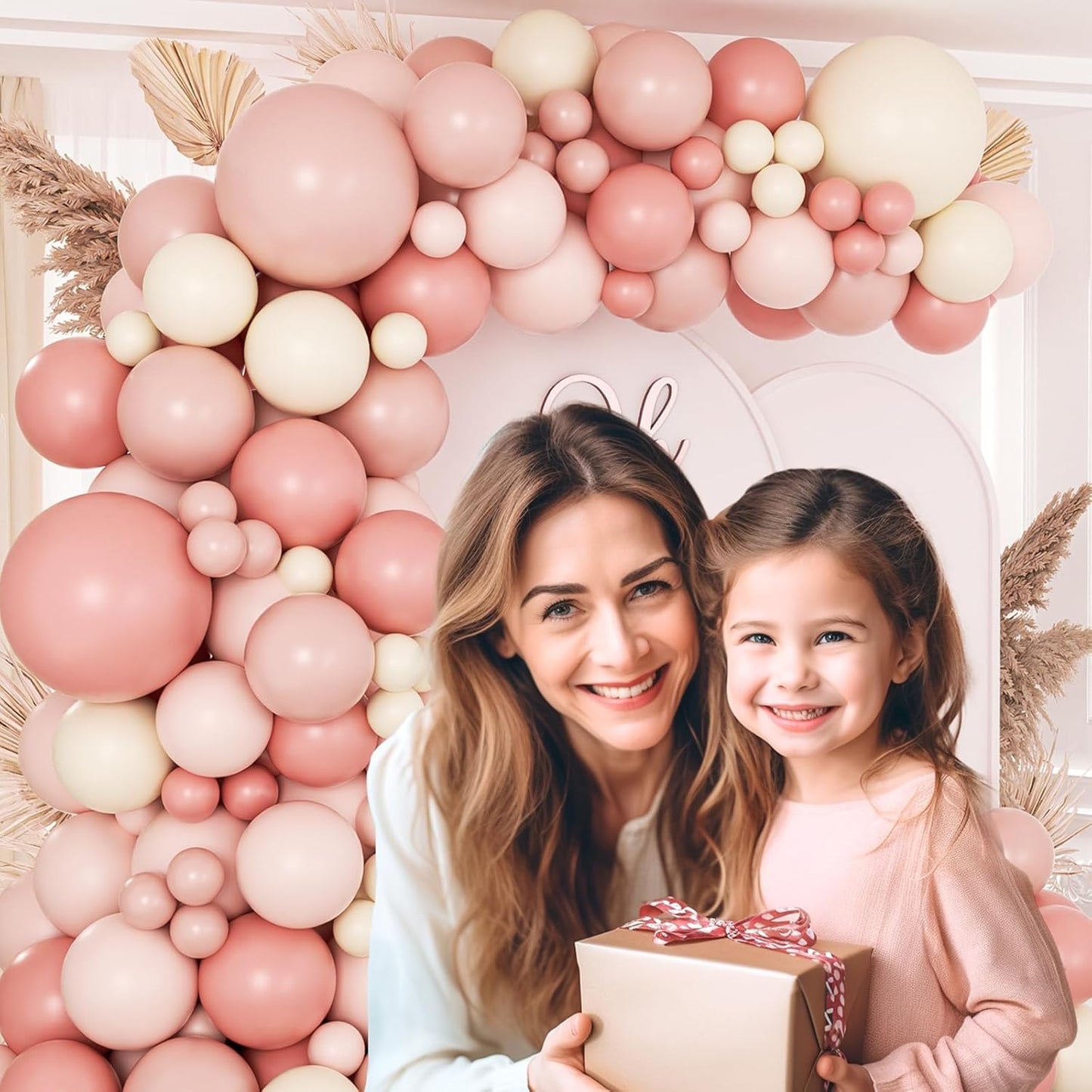 136pcs Boho Dusty Rose Pink Blush Pink White Balloons Garland Arch Kit,Dusty Pink Sand White Balloons for Birthday Bridal Wedding Boho Baby Shower Party Decorations for Girl