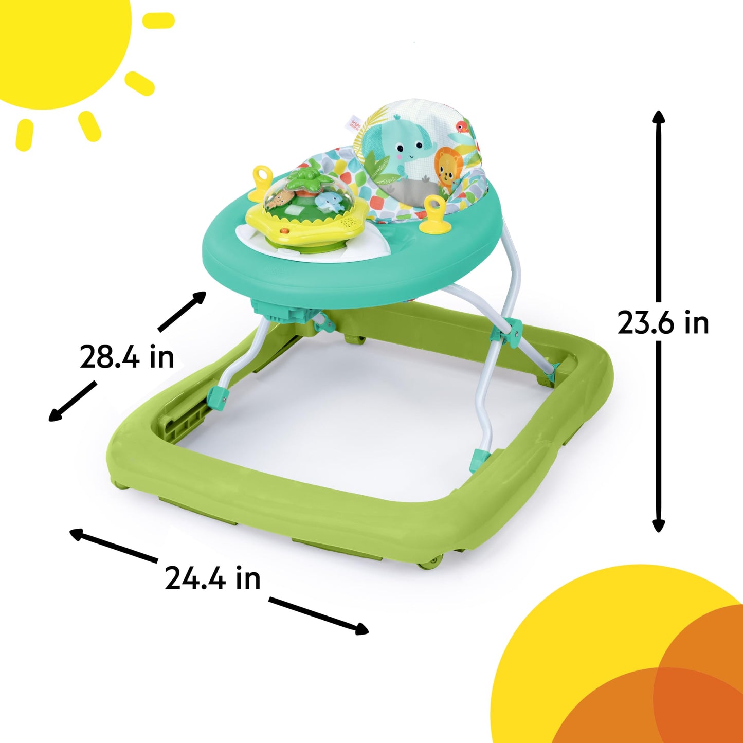 Bright Starts JuneBerry Walk-A-Bout Baby Walker and Entertainer, Removeable Floor Toy, with Easy Fold Frame for Storage, Ages 6 Months +