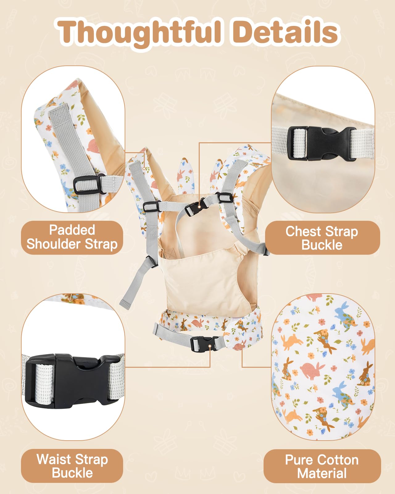 Lictin Baby Doll Carrier, Front and Back Doll Accessories Carrier for Little Girls, with Adjustable Straps for Stuffed Animal Reborn Baby Doll