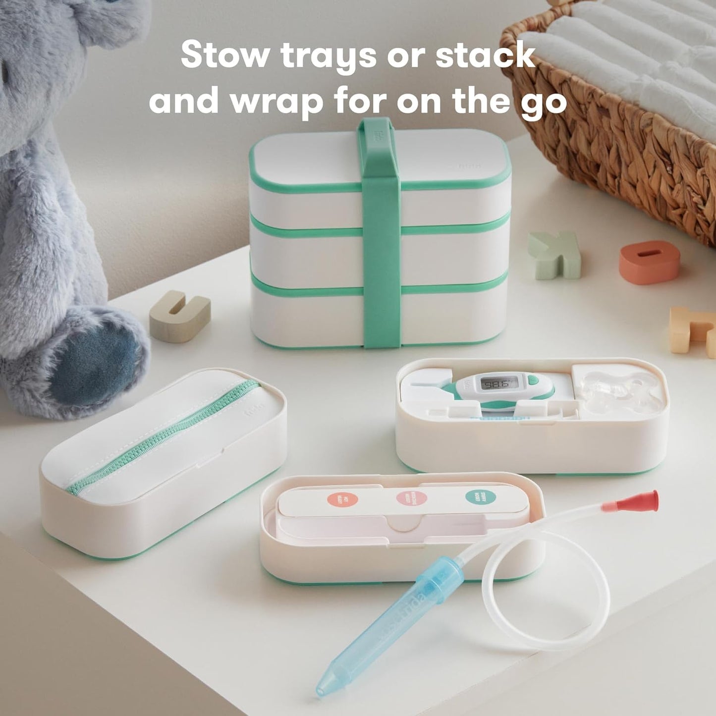 Frida Baby Mobile Medicine Cabinet Travel Kit, Baby Essentials Gift Set Includes NoseFrida Snotsucker, Rectal Thermometer, MediFrida Medicine Dispenser with Portable Carrying Case