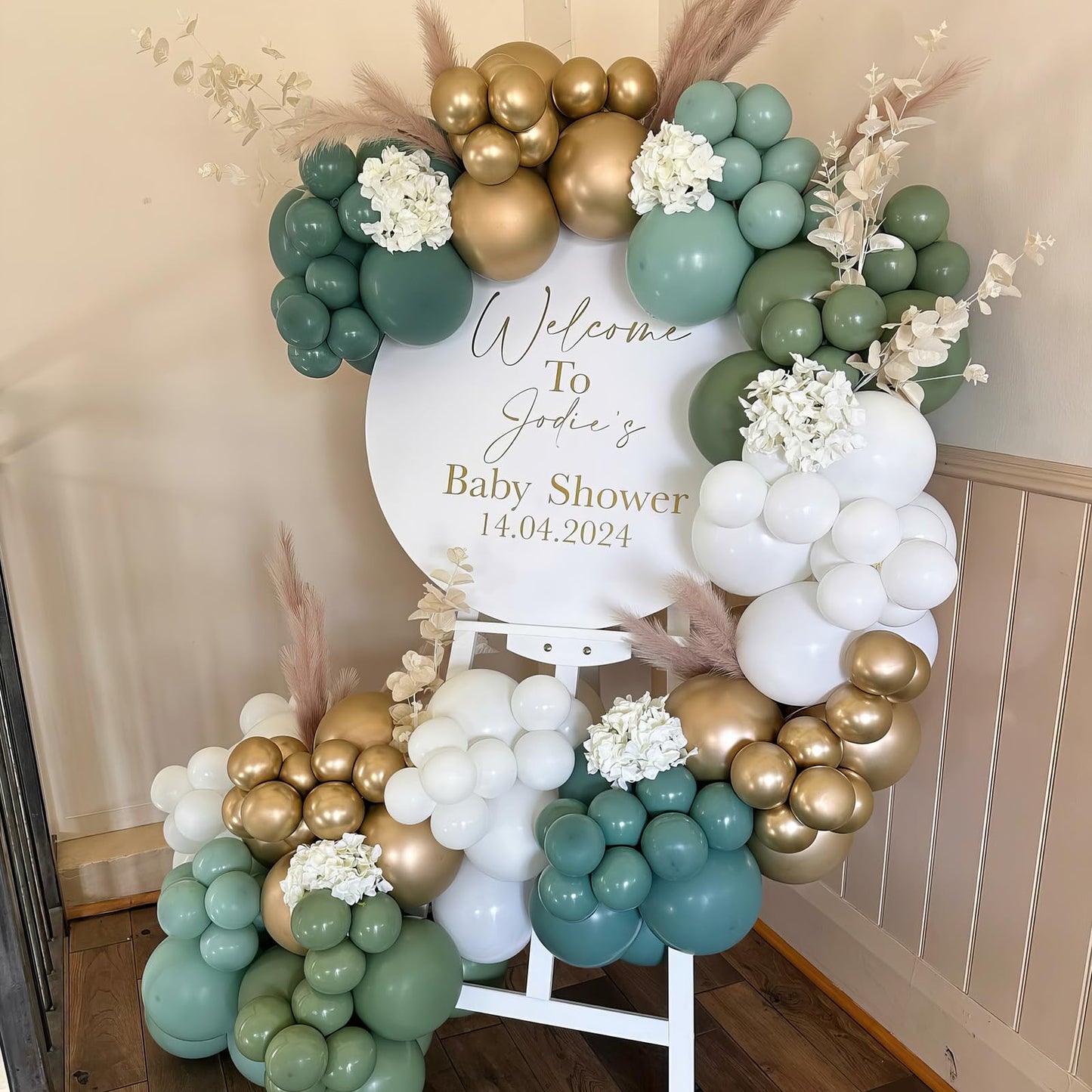 Dusty Blue Sage Green Balloon Arch Kit Slate Fog Blue Pastel Green White Sand Beige Gold Balloons Garland for Jungle Safari Birthday Baby Shower Wedding Party Decorations