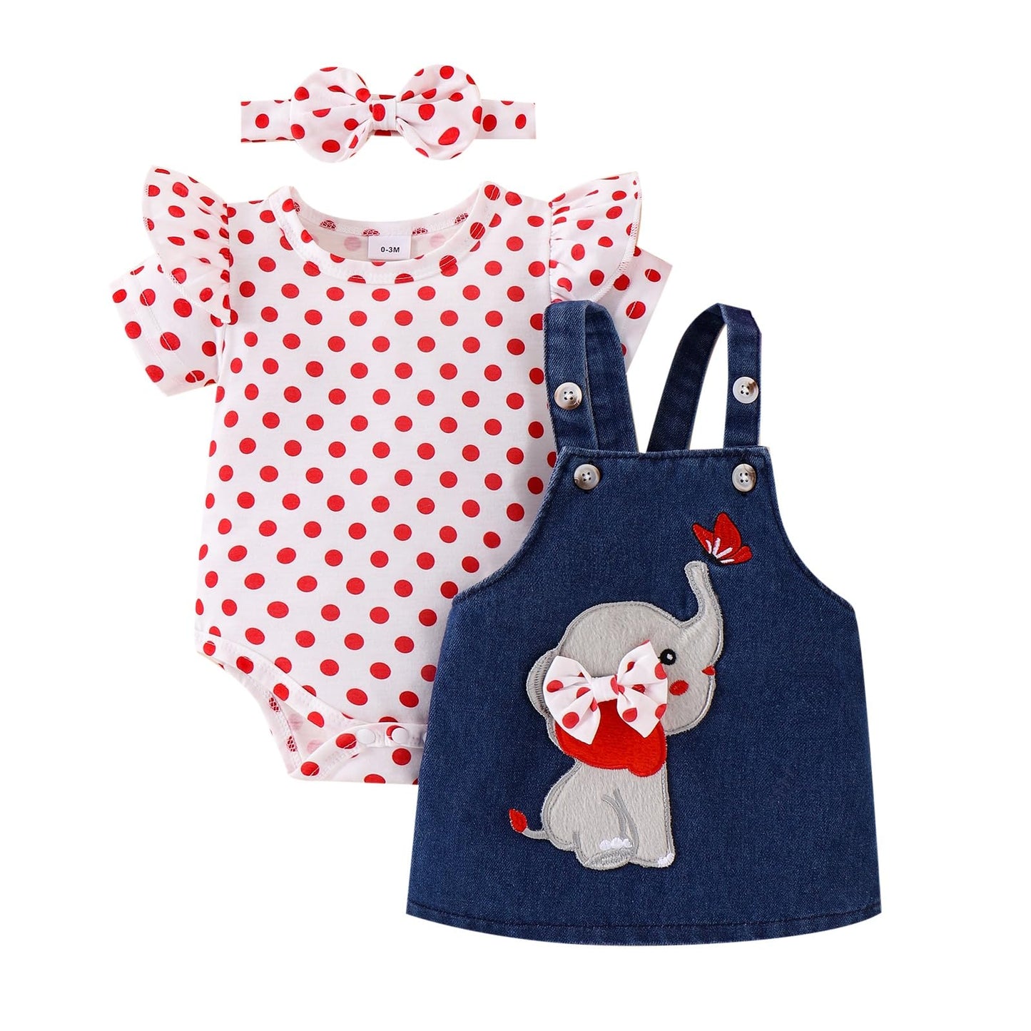 Baby Girl Clothes Suspender Skirt Newborn Ruffled Romper + Elephant Jeans Dress + Headband Summer Outfits 0-18 Months