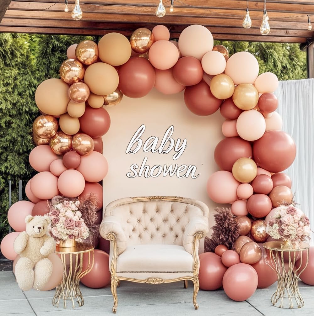Dusty Pink Brown Balloon Garland Nude Tan Pink Rose Gold Metallic Double Stuffed Dusty Rose Mauve Blush Beige Balloon Arch Kit for Baby Shower Birthday Bridal Wedding Party Decoration