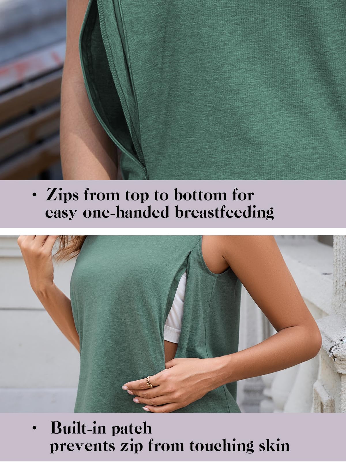 Ecavus Women's 3-Pack Nursing Tank Tops Hidden Zippers Sleeveless Breastfeeding Shirts Loose Fit Maternity Tops