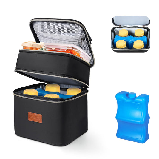 PIIOSER Baby Bottle Tote Bag with Ice Pack, Fits 4 Baby Bottles Up to 9 Ounce, Small Insulated Breastmilk Cooler Travel Bag with Shoulder Strap for Nursing & Working Mom Daycare (Cream-S)