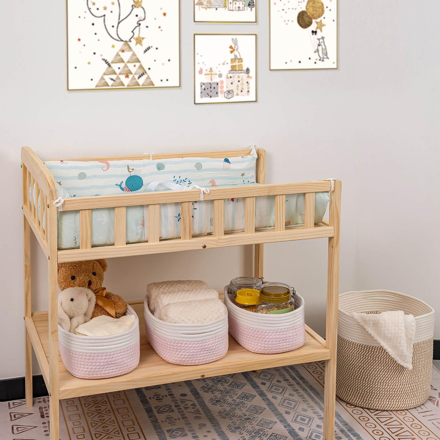 CubesLand Off White Small Storage Baskets for Shelves, Closet Organization Storage Bins Empty Gift Basket Baby Nursery Woven Baskets for Organizing, Rectangular Clothes Closet Shelves Baskets 3 Packs