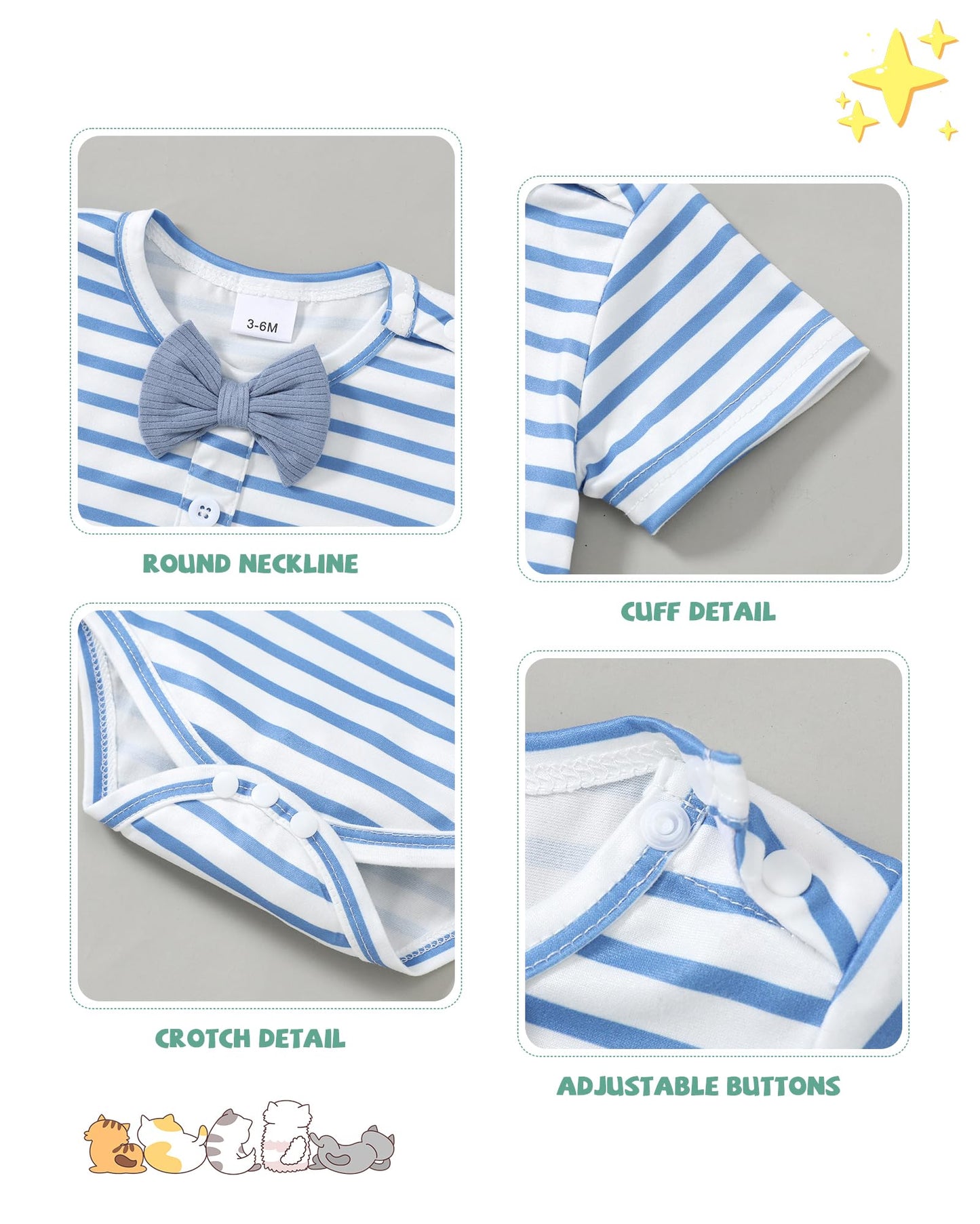 SANMIO Baby Boy Clothes 0-18 Months Newborn Outfits Short Sleeve Romper Top and Suspender Pants Baby Boy Summer Clothing 2Pcs