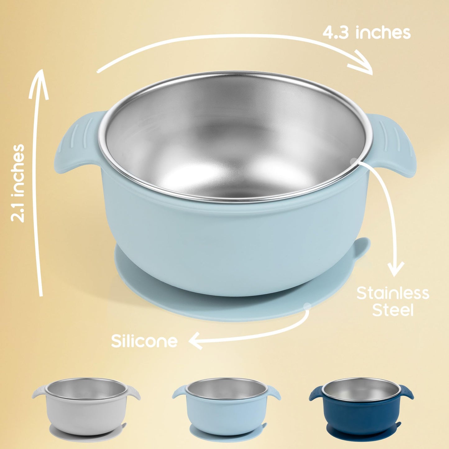 Bella’s Friends Stainless Steel and Silicone Baby Bowls with Suction 3 Pack, 4.3” for Toddlers Kids Feeding, Non-Slip, Non-Toxic, Mess-Free, Dishwasher Safe, Fit High Chair Size, light pink beige pink