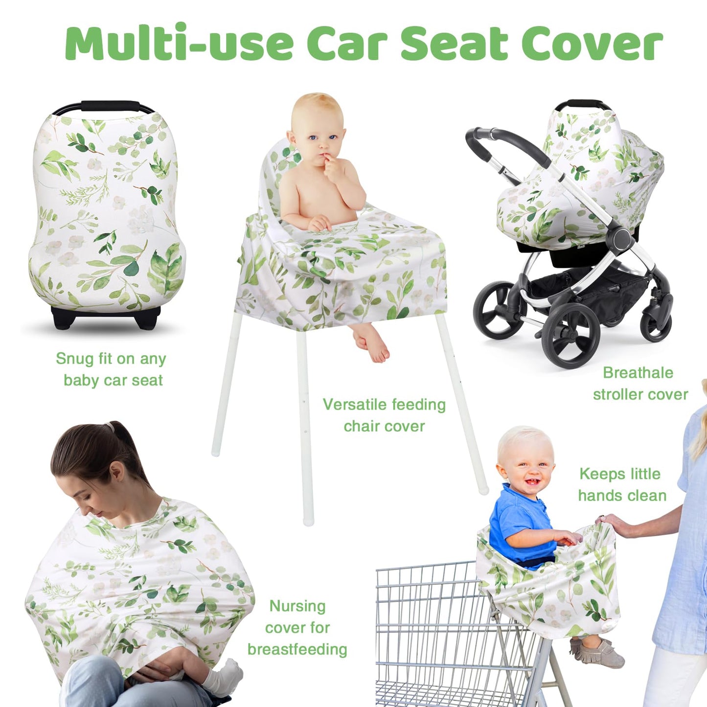 Rquite All-in-1 Car Seat Cover Baby, Carseat Covers for Girl Boy, Stretchy Soft Infant Car Seat Cover, Multi-use Baby Carrier Cover, Car Seat Canopy, Stroller Sun Shade, Nursing Breastfeeding Cover