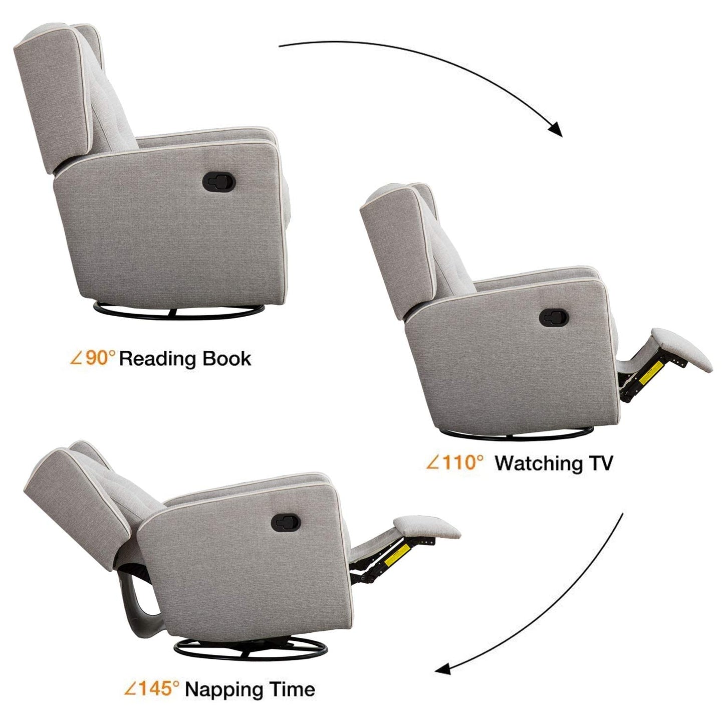 Swivel Rocker Recliner Chair, Nursery Glider Chair, Nursery Rocking Chairs, Manual Reclining Chair, White