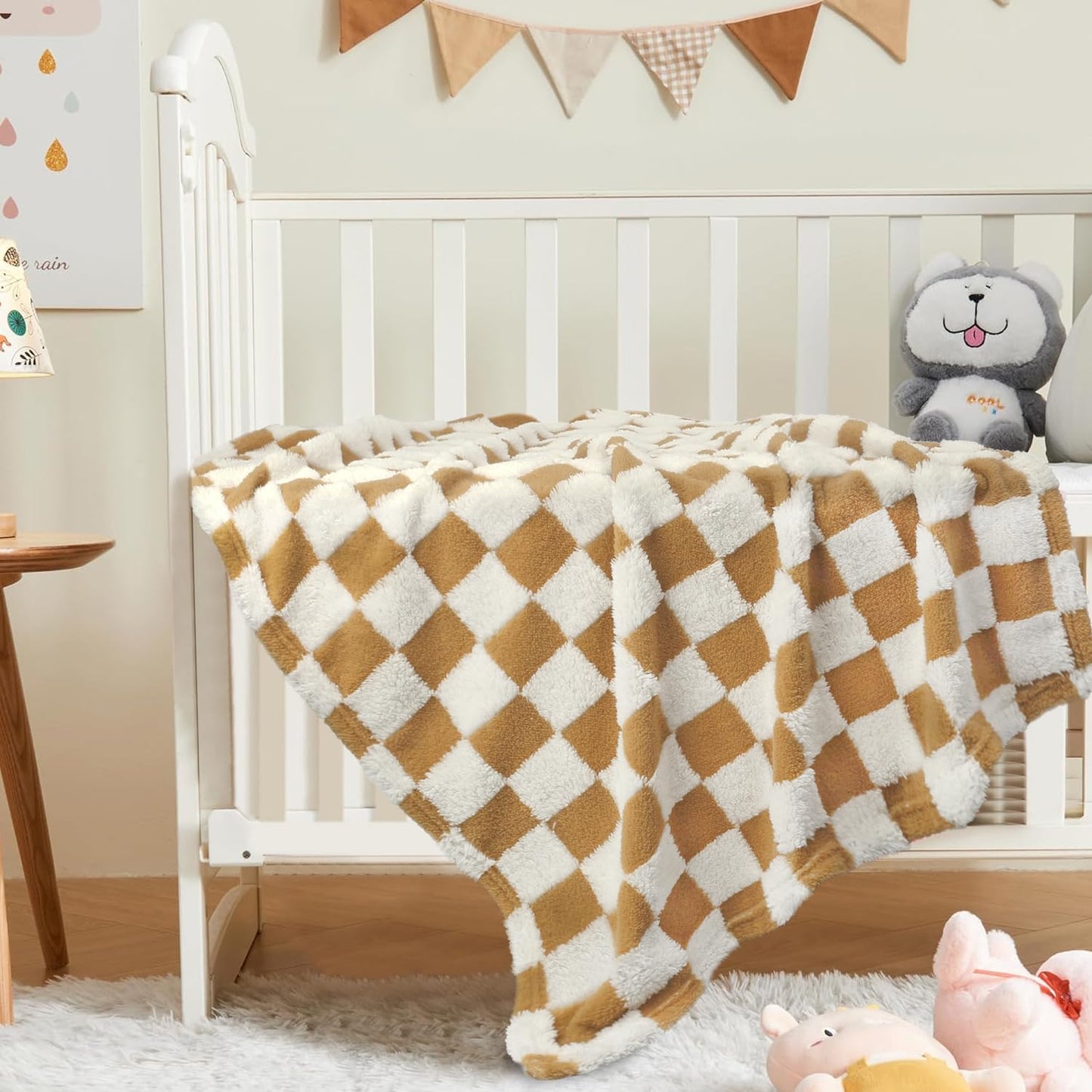 HOMRITAR Checkered Baby Blanket for Boy Girls Ultra Soft Fluffy Fuzzy Toddler Blankets with 3D Chessboard Grid Warmer Comfort Reversible Bed Blanket for Winter 350GSM Black 30 x 40 Inch