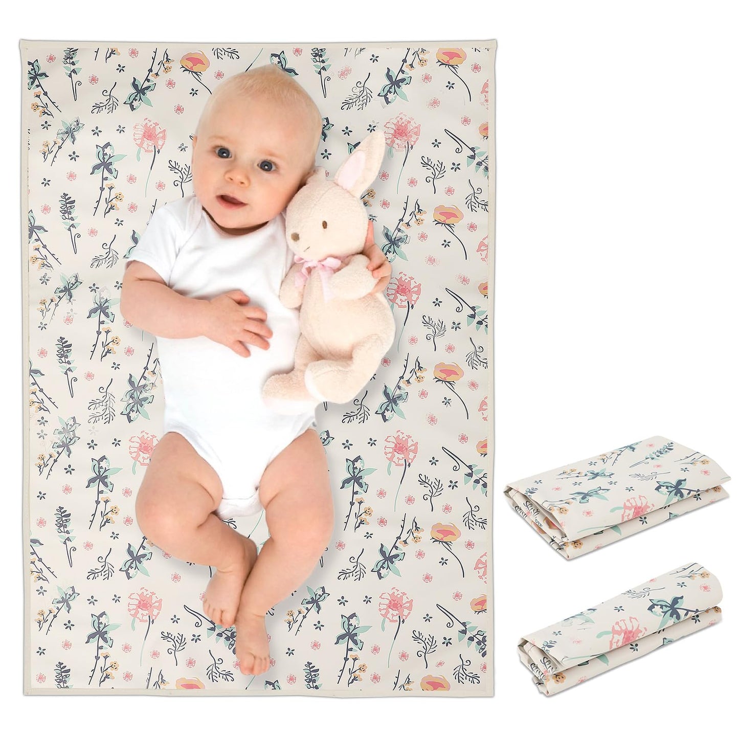 Vegan Leather Baby Changing Mat - Wipeable Portable Changing Pad, Foldable Travel Changing Mat for Baby, Newborns Toddlers Shower Gifts (Flower,20"*28")