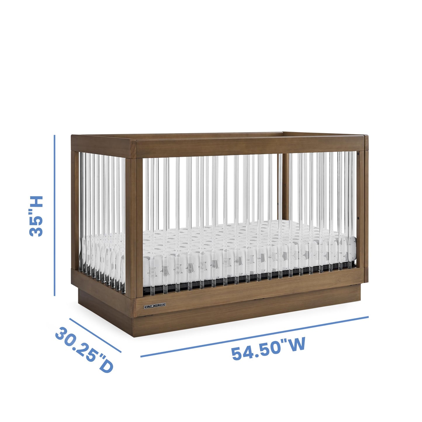 Delta Children James Acrylic 4-in-1 Convertible Crib - Greenguard Gold Certified, Midnight Grey/Acorn