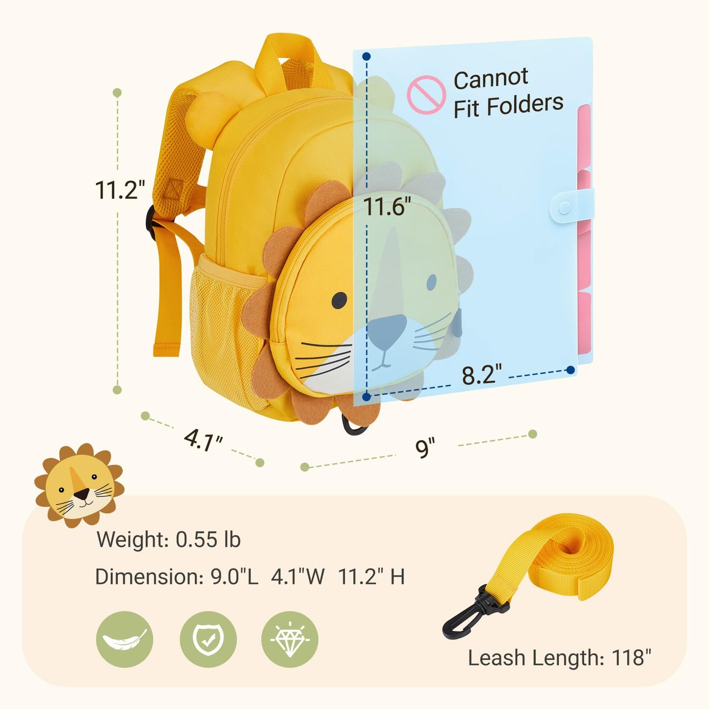 mommore Toddler Backpack for Boys 2-4, 3D Cartoon Mini Kids Travel Bag, Small Baby Backpack with Toddler Leash, Chest Buckle, Water-Resistant Pre-K Schoolbag, Dinosaur