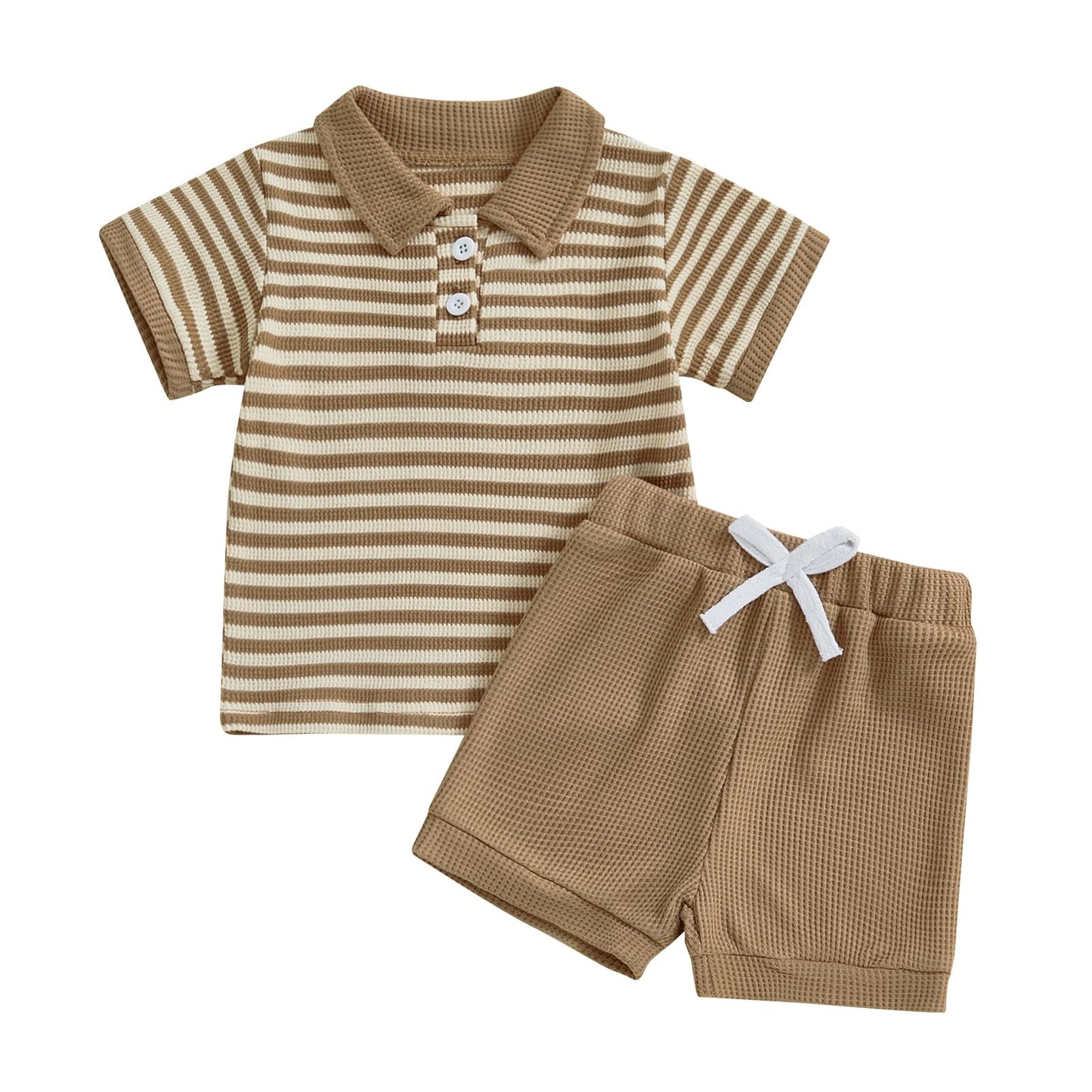 Kuriozud Newborn Baby Boy Summer Clothes Button Short Sleeve Romper Bodysuit Shorts Set Toddler Soft Waffle Outfit