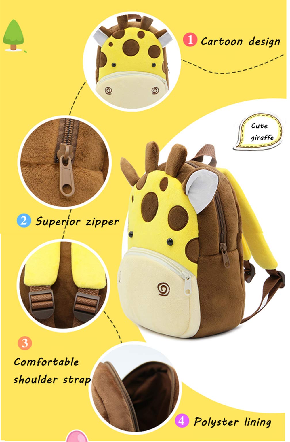 Ladyzone Toddler Backpack Zoo Animals Backpacks Cute Plush Bag Cartoon 10" Preschool Book Bag For 2+ Years Girls Boys