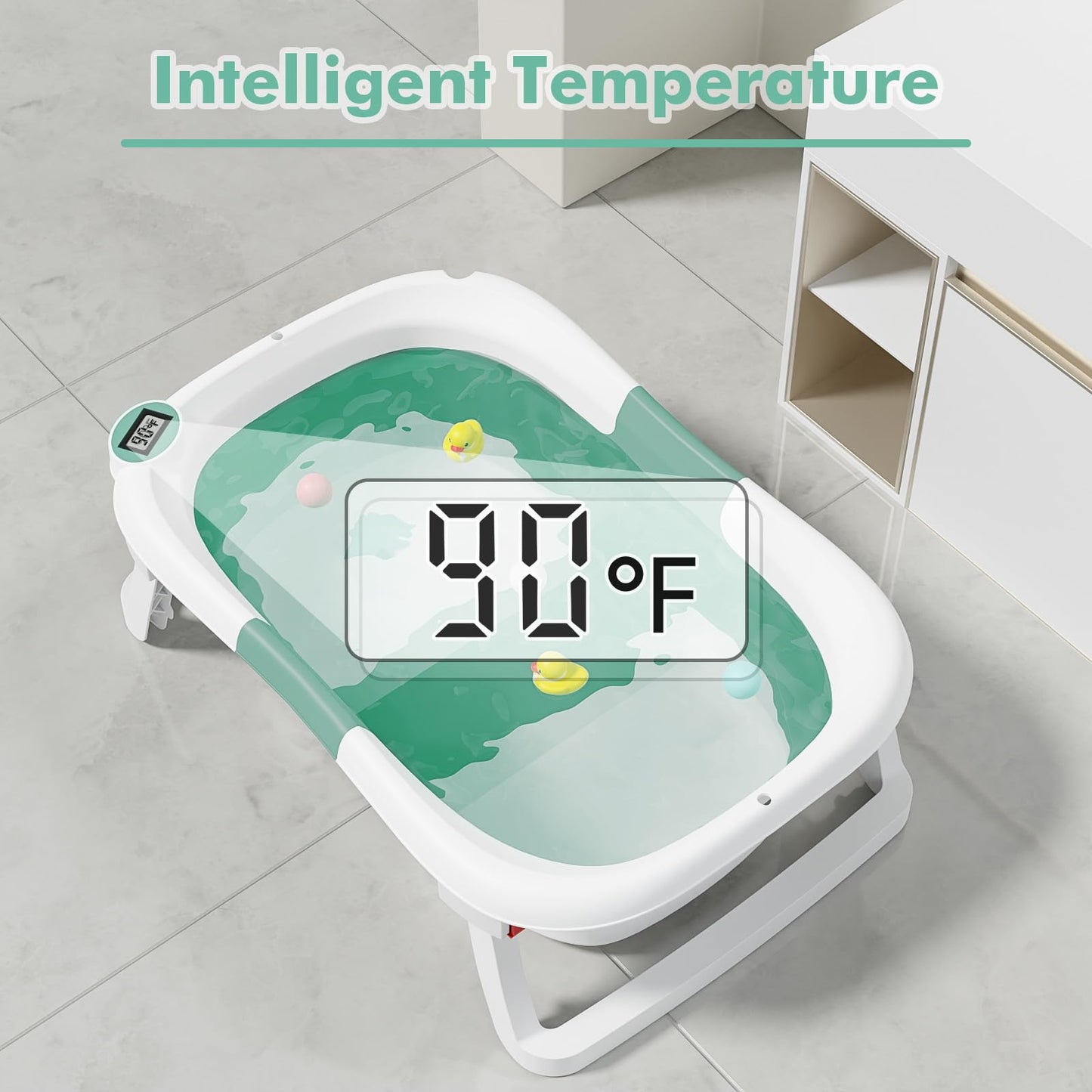 Collapsible Baby Bathtub,Baby Bath Tub with Soft Cushion & Thermometer,Baby Bathtub Newborn to Toddler 0-36 Months,Portable Travel Baby Tub