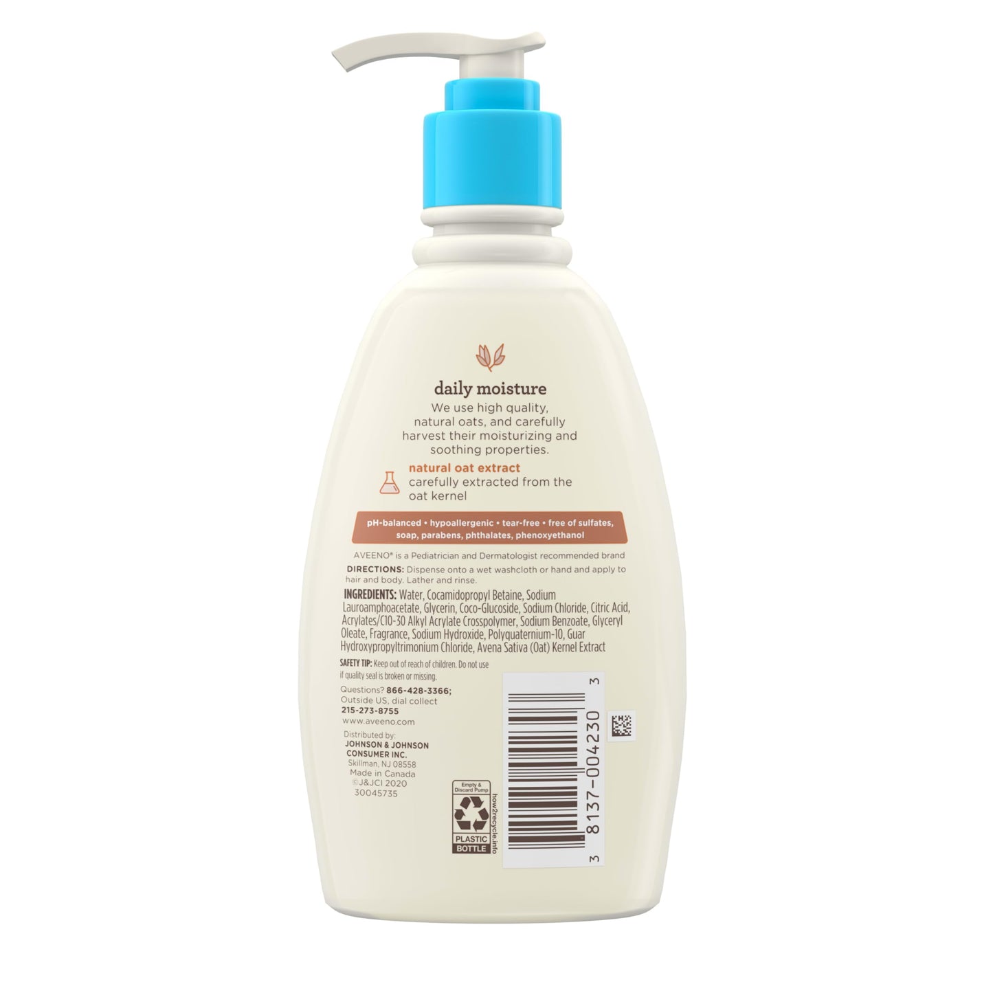 Aveeno Baby Daily Moisture Gentle Body Wash & Shampoo with Oat Extract, 2-in-1 Baby Bath Wash & Hair Shampoo, Tear- & Paraben-Free for Hair & Sensitive Skin, Lightly Scented, 18 fl. oz