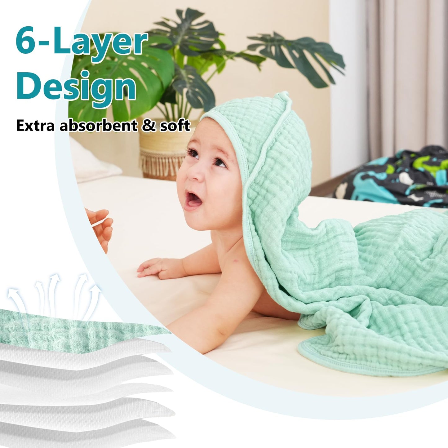 PHF 2 Pack Baby Hooded Towels, 100% Muslin Cotton Baby Bath Towel with Hood for Newborn, Infant, Toddler, Ultra Soft and Absorbent Baby Essentials Bath Towels for Girls, 32x32Inch, Floral