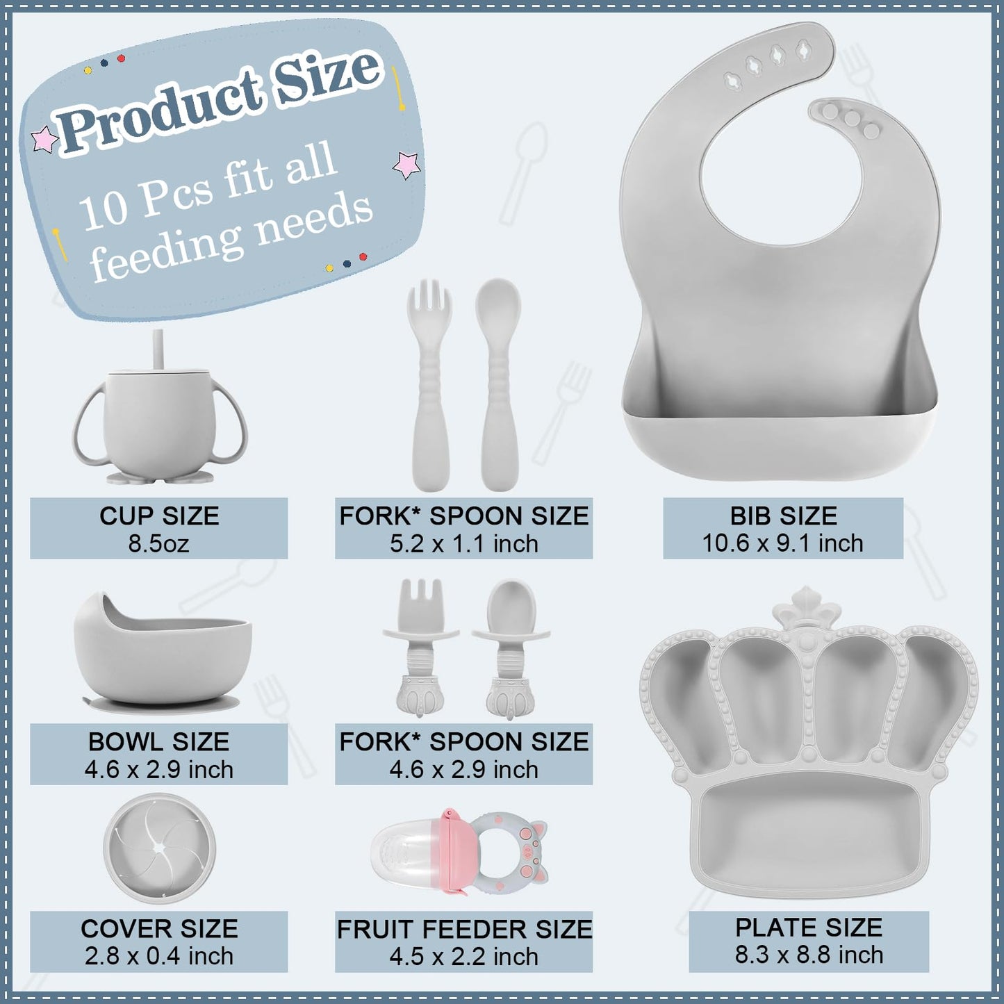 Silicone Baby Feeding Set 10 Pcs Baby Led Weaning Supplies Suction Bowl Divided Plate Baby Bibs Fruit Feeder Baby Spoons Forks Sippy Cup Toddler Utensil Sets Baby Essentials for Newborn Gift