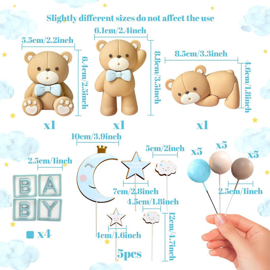 JeVenis Blue Bear Cake Decoration Baby Bear Baby Shower Cake Topper Bears Cake Decoration Baby Shower Birthday Cake Decoration