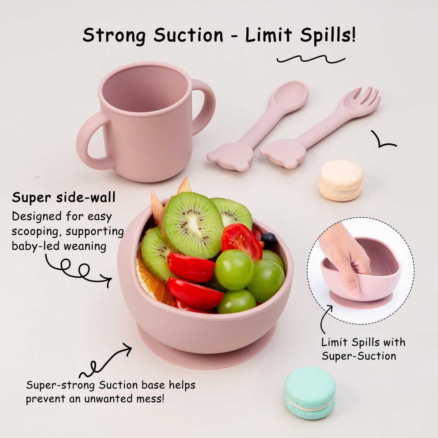 Baby Feeding Set, 13PCS Silicone Baby Self Feeding Set, Toddler Led Weaning Utensils Set with Suction Bowl and Plate, 3 Set of Baby Spoon and Fork, Adjustable Bid, Sippy Cup with Straw and 2 Lids