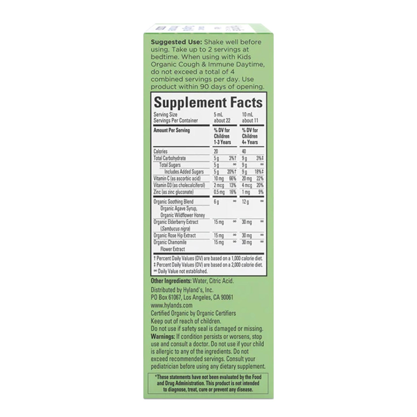 Hyland's Kids Nighttime Organic Cough Syrup and Immune Support with Agave, Elderberry and Pomegranate, Soothes Cough, and Supports Immunity, 4 Fl. Oz.