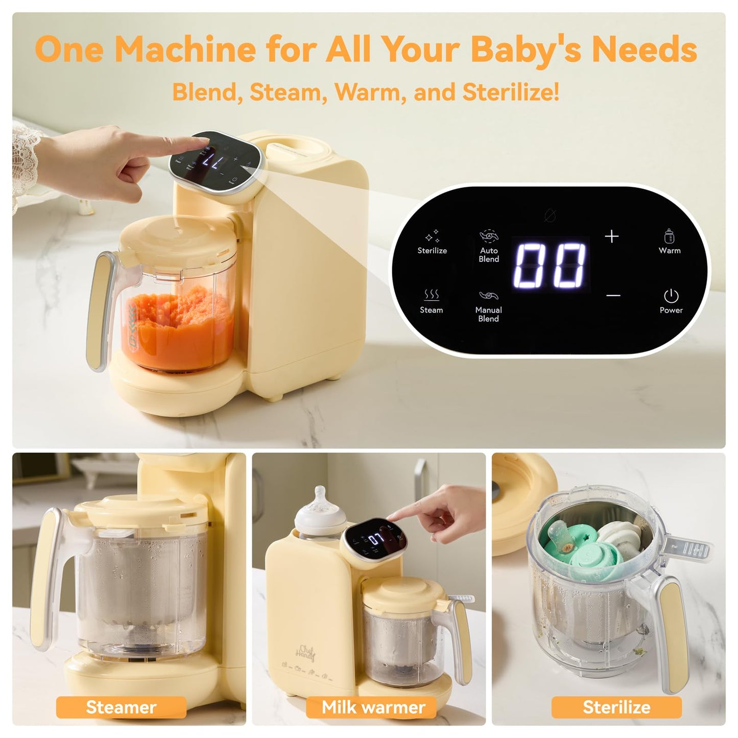 Baby Food Maker, 5 in 1 Baby Food Processor with Steaming Basket, Auto Cooking & Grinding, Touch Screen Control, Baby Steamer and Blender, Baby Food Puree Maker Warmer Mills Machine (Green)