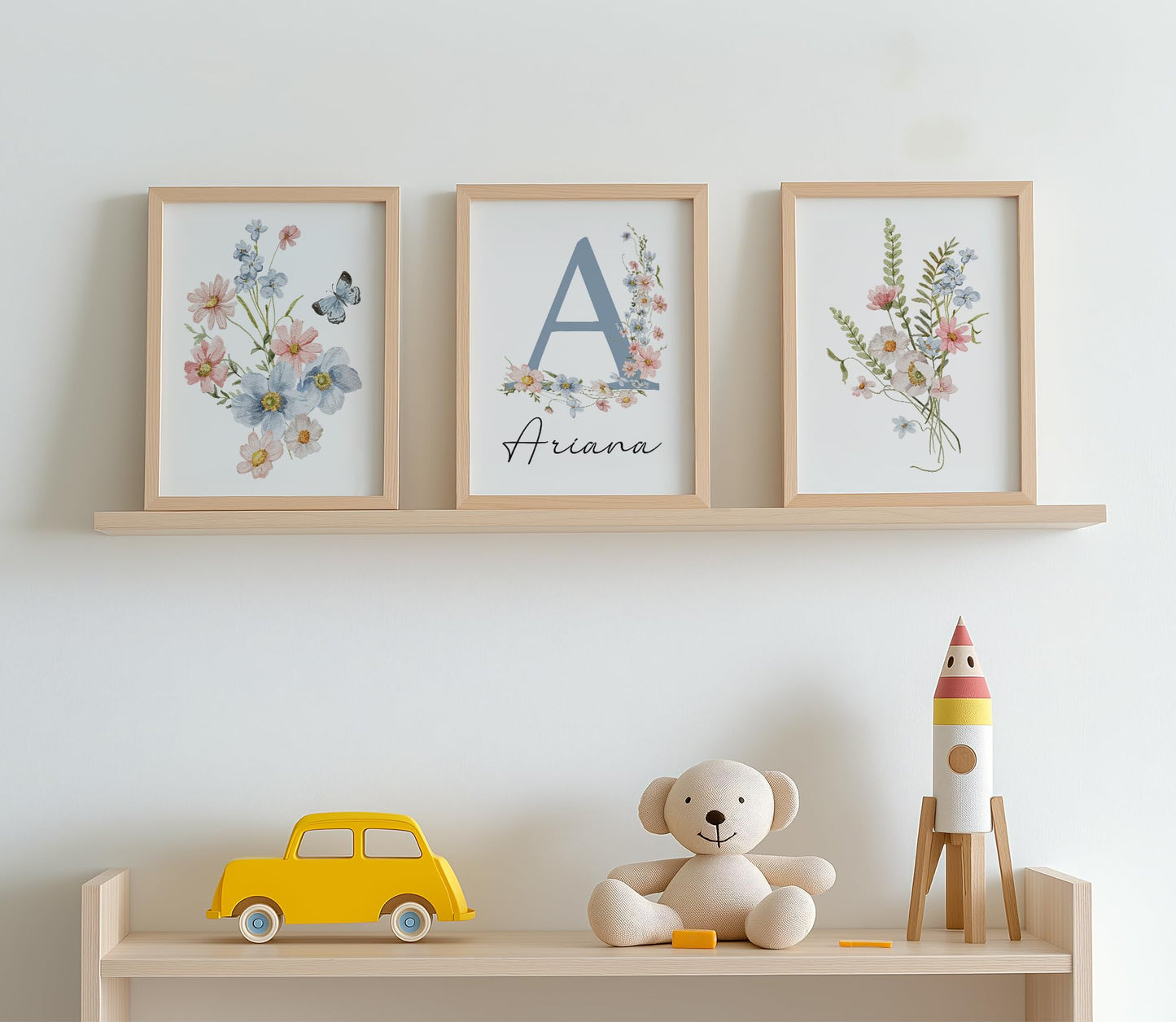 Personalized Wildflower Nursery Prints, Custom Floral Name Wall Art, Baby Girl Initial Monogram Posters, Boho Watercolor Wild Flower Artwork - Unframed (Autumn Meadow, 8x10)