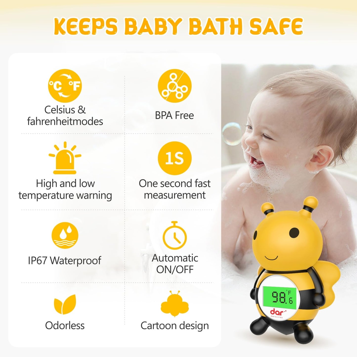 Baby Bath Thermometer, Digital Water Temperature Thermometers with 3 Color Backlit and Temperature Warning, Safety Bath Tube Thermometers Floating Toy for Infant, Toddler