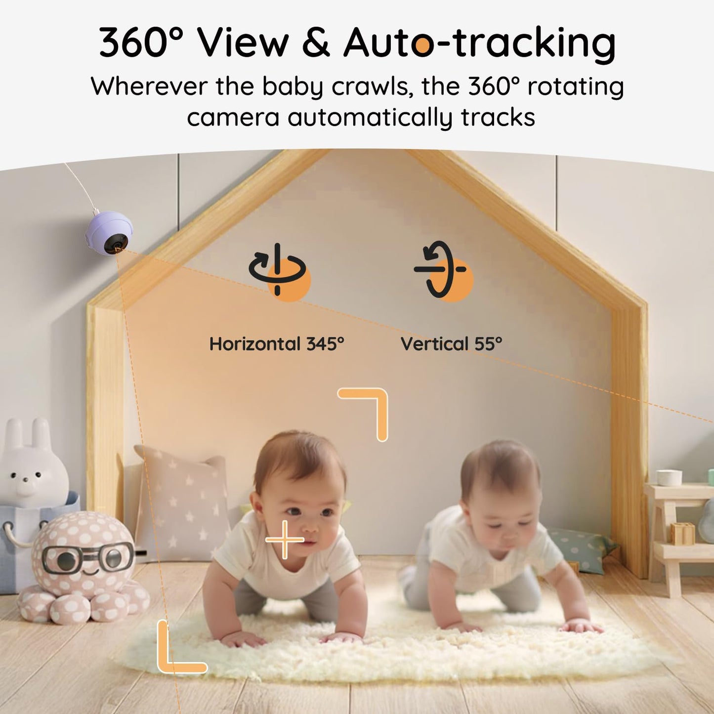 BOIFUN 2K Video Baby Monitor with Camera & WiFi, 360° Auto Tracking, 5" Screen, AI Motion & Cry Detection, Night Vision, Long Battery Life – Ideal for Busy Parents, Monitor via Smartphone App & Screen